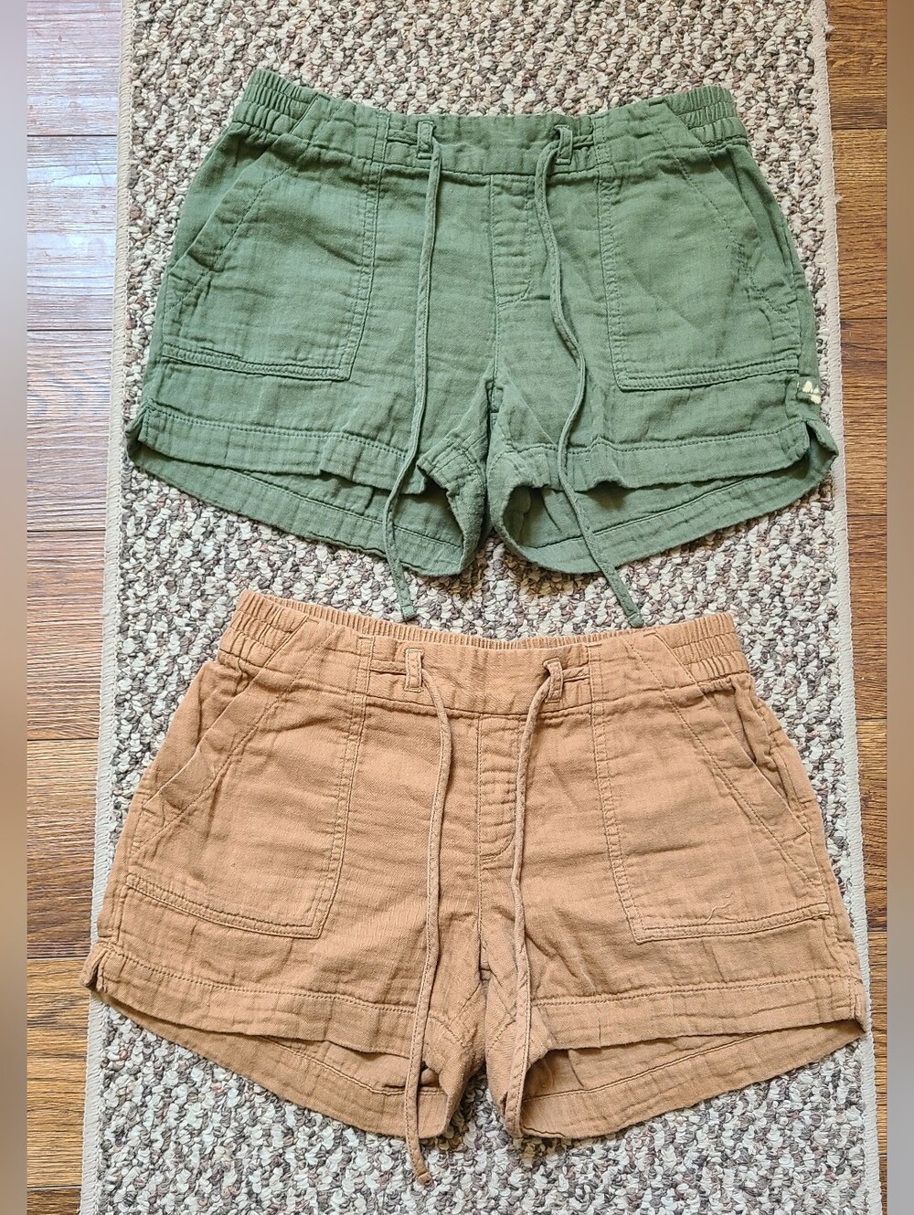 Old Navy Set Of Drawstring Shorts in Olive Green and Tan Small